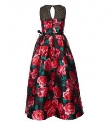 Rare Edition Black/Green/Red Roses Floral Long Dress  